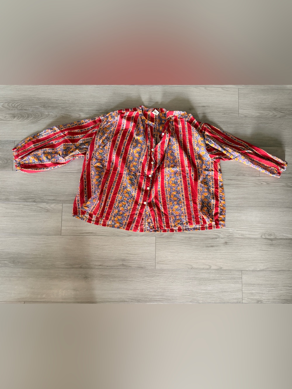Red Striped Floral-Print Button Down Shirt